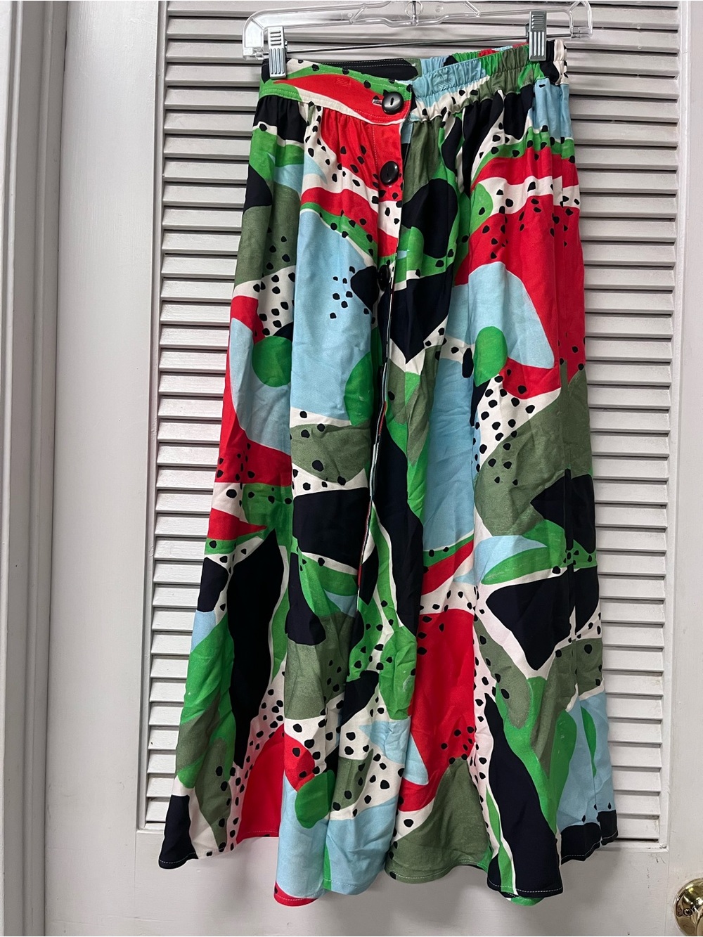Corey Lynn caller  XS Abstract Print A-Line Skirt in Red, Green & Blue